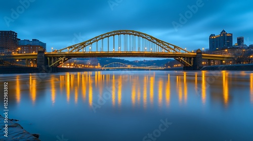 Pittsburgh bridge night cityscape river reflections pennsylvania travel destination scenic landmark usa 100