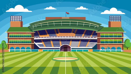 Modern Football Stadium Illustration with Green Field and Seating Area

