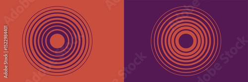 Abstract, hypnotic background with concentric circles. Colorful halftone graphic design elements. Sound wave vector illustration.