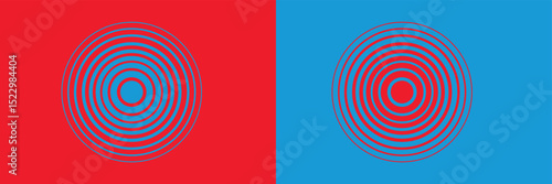 Abstract, hypnotic background with concentric circles. Colorful halftone graphic design elements. Sound wave vector illustration.