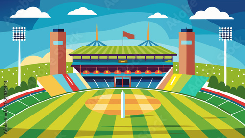 Modern Football Stadium Illustration with Green Field and Seating Area

