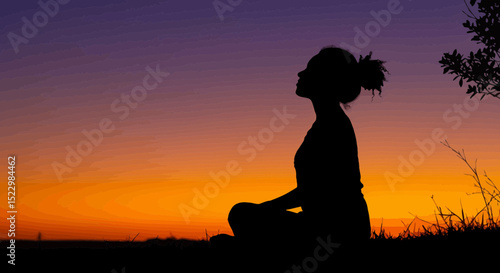 Mixed Race Woman Relaxing and Breathing Fresh Air Outdoors at Sunset - Tranquility Peace