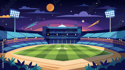 Modern Football Stadium Illustration with Green Field and Seating Area

