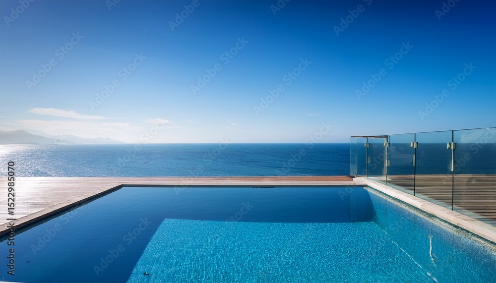 Fototapeta premium modern beachfront property with infinity pool overlooking the ocean on a clear day