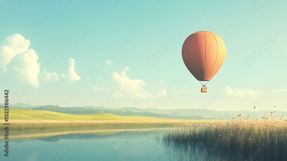Obraz premium A tranquil landscape with a hot air balloon.