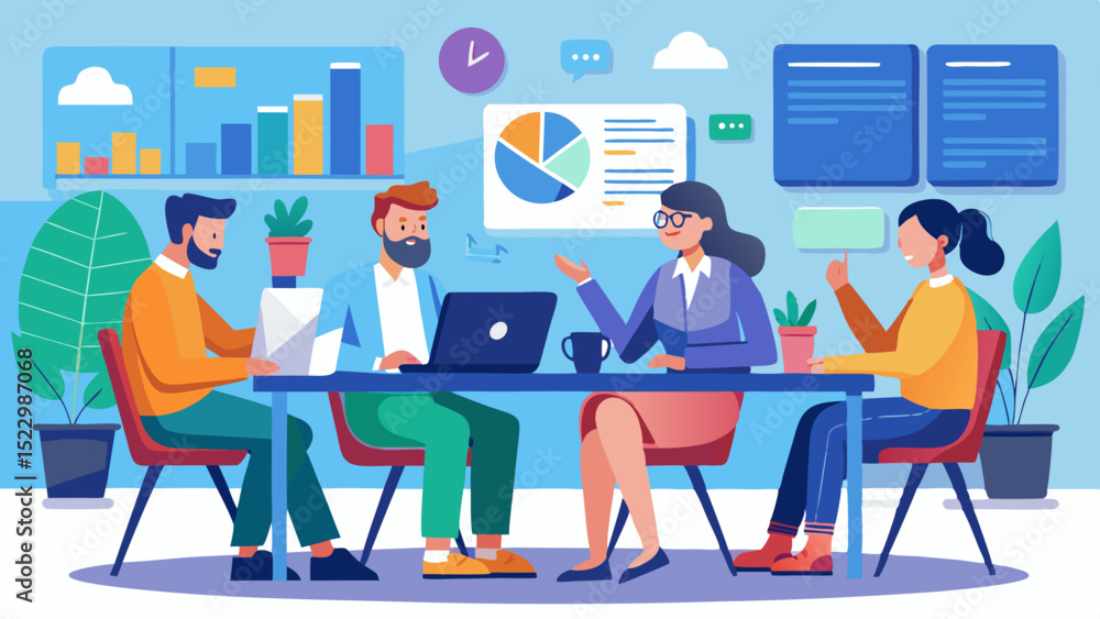 Fototapeta premium Modern Business Team Collaboration in a Creative Workspace vector