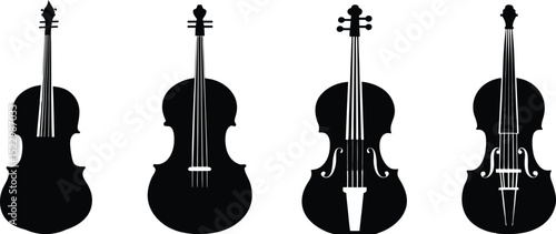 Black Vector String Instruments Silhouettes Set Design 