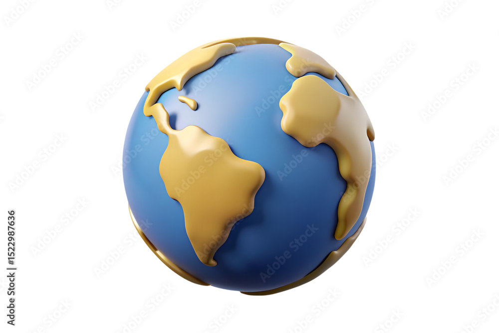 Fototapeta premium Cartoon planet Earth on white background. 3d realistic globe icon. Planet Earth day or Environment day concept 