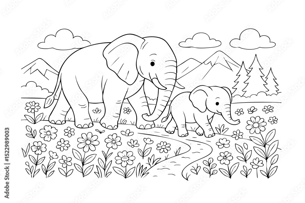 Fototapeta premium Hand Draw Cute Animal, Kawaii, Page Coloring For Kids, Mermaid, Sea, Forest, Coloring Book Illustrations