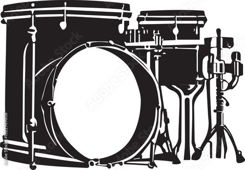 Black and White Drum Set Silhouette Vector Illustration Isolated on White Background