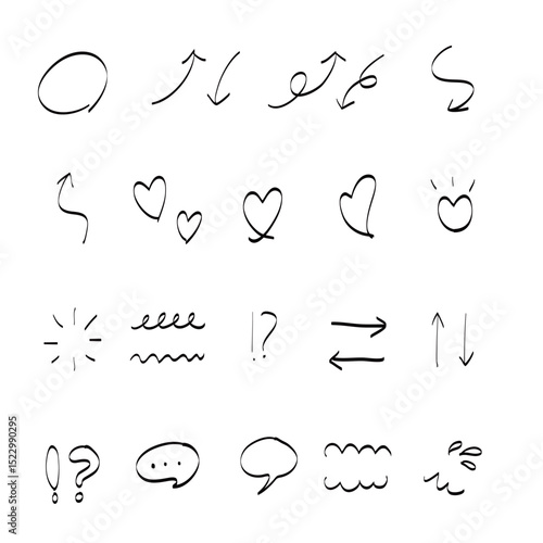 手書きの矢印や線、リアクションのアイコンセット