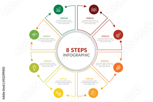 business visual data presentation, pie chart circle infographic template, business concept, editable pie chart circular presentation template, with 8 steps, options, parts, segments.