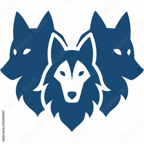 Minimalist wolf pack silhouette with three overlapping heads 