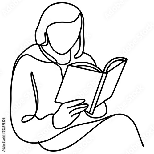 Single Line Art of a Person in a Cozy Sweater Reading a Book for Creative Projects, Blogs, Illustrations, Home Decor, and Educational Content  