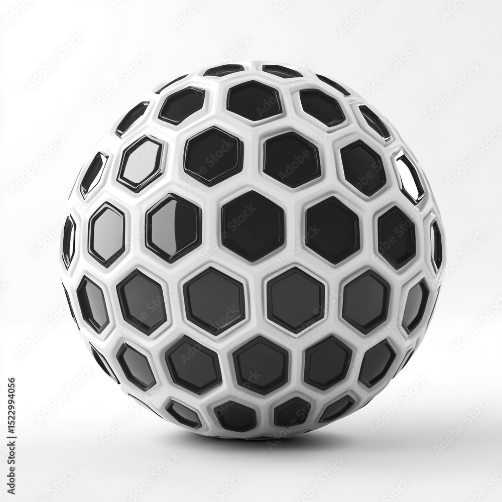 3d rendered abstract geometric sphere featuring honeycomb pattern in black and white on a white background 3d rendered abstract geometric sphere featuring honeycomb pattern in black and white on a white background