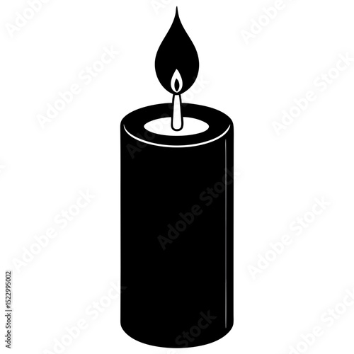 candle with flickering flame on white background 