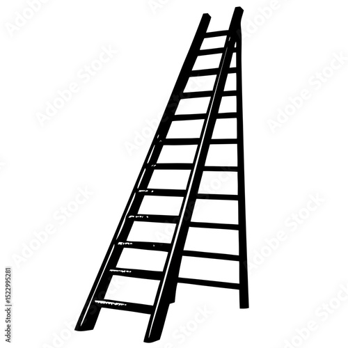 ladder reaching upwards on white background