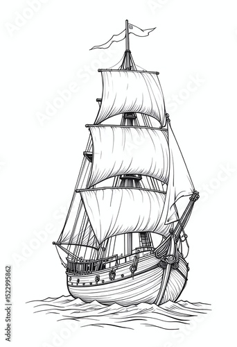 Wallpaper Mural Classic sailboat in line art with detailed ropes and sails for a sailors day adventure Torontodigital.ca