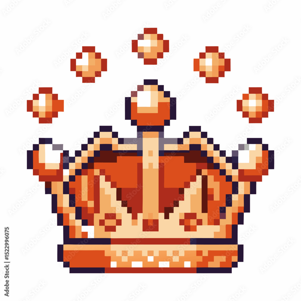 Fototapeta premium Pixel art gold crown with jewels retro gaming with pixelated design and symmetry