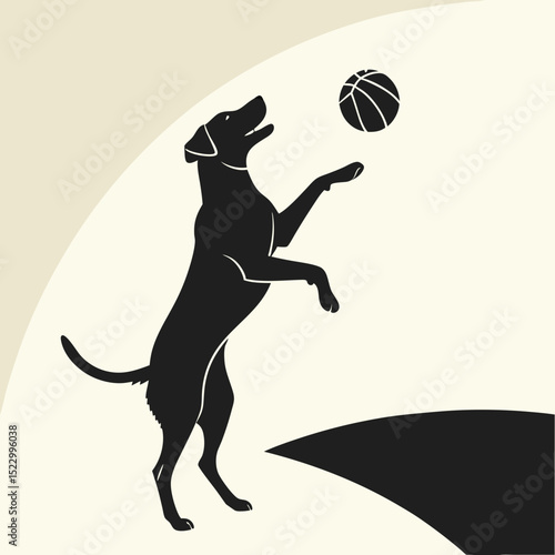 dog playing with a ball. black silhouette. vector
