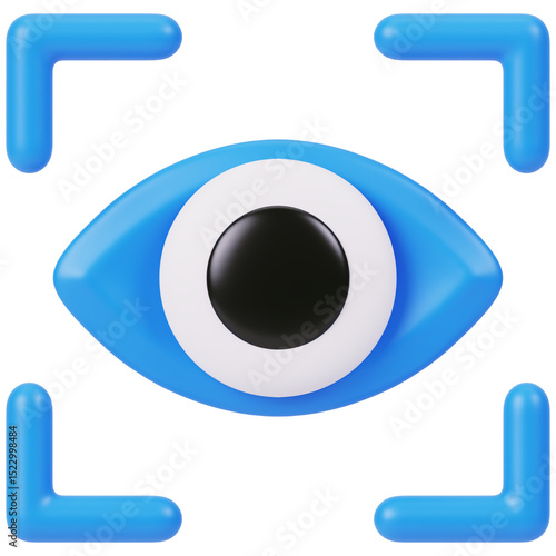 blue eye icon 3d icon in cartoon plastic style minimal isolated on transparent white background, clipping path