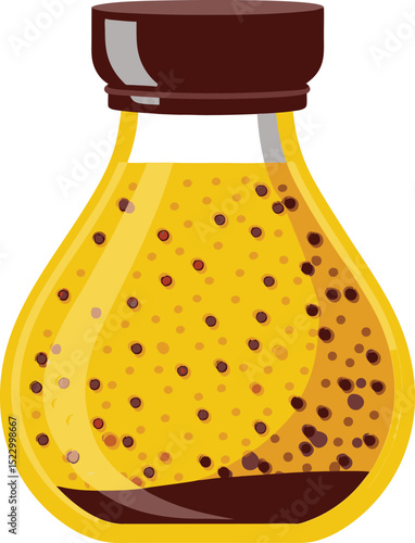 Illustration of a Bottle of Salad Dressing with Mustard Seeds