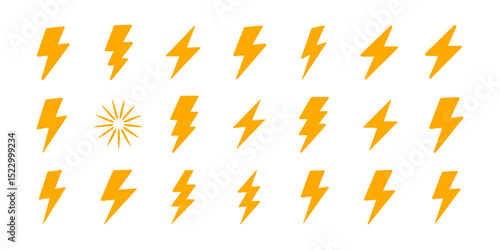 Collection of Orange Lightning Bolt Icons  Perfect for Energy, Power, and Speed Designs
