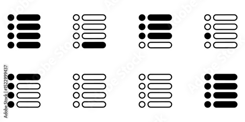 Collection of Simple Bullet Point List Icons Black and White Variations for UI Design