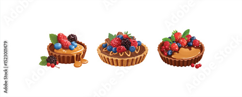 Delicious berry tarts creation by illustrator kitchen digital art bright colorful culinary concept