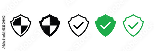 Shield protection icon set. Shield check with mark, secure symbol.