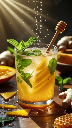 Golden Glow Refresher Mango Mint Sparkler with Honey & Ginger