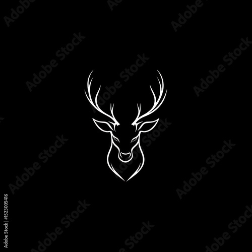Simple, elegant white silhouette of a deer head on a black background
