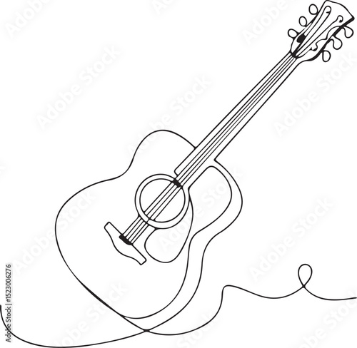 One Line Drawing of Acoustic Guitar, Simple and Elegant Music Instrument Illustration