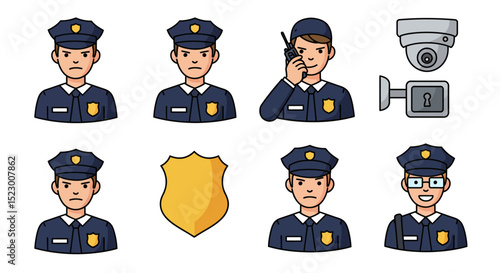 Collection of Cartoon Policemen and Security Elements Illustration