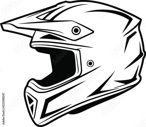 "Motocross Helmet Silhouette - Black and White Vector Design"