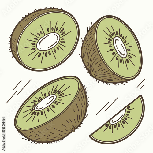 Collection of Kiwi (Whole and Cut) In different perspectives