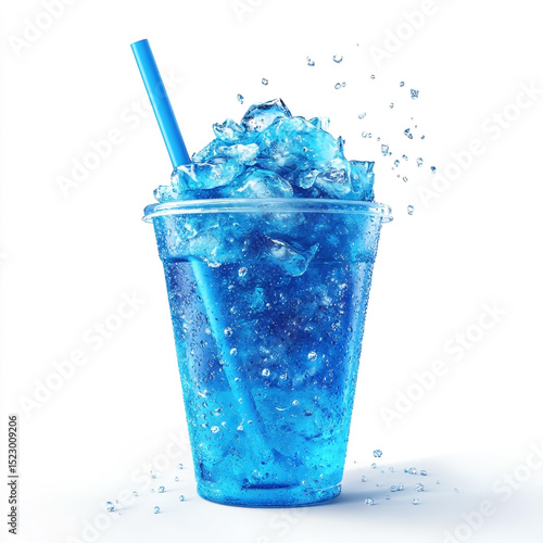 Refreshing blue slushie with ice and straw against a white background perfect summer drink concept fresh beverages