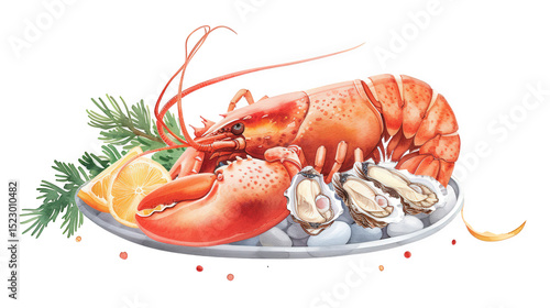 Exquisite Seafood Platter Featuring Lobster, Oysters, and Fresh Garnish