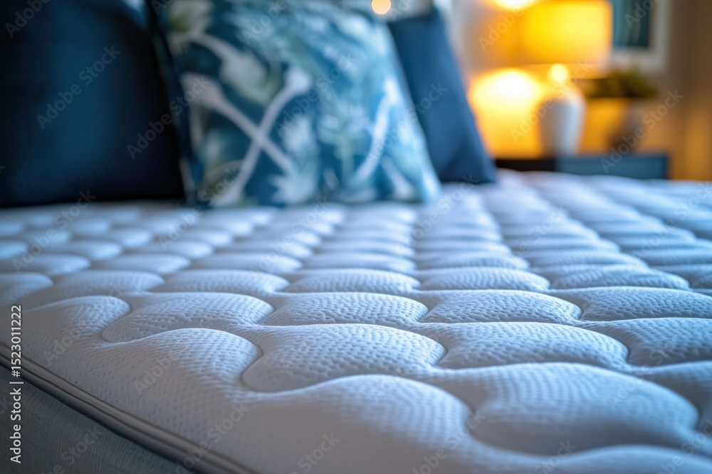 Fototapeta premium Close-up of a comfortable mattress with decorative pillows