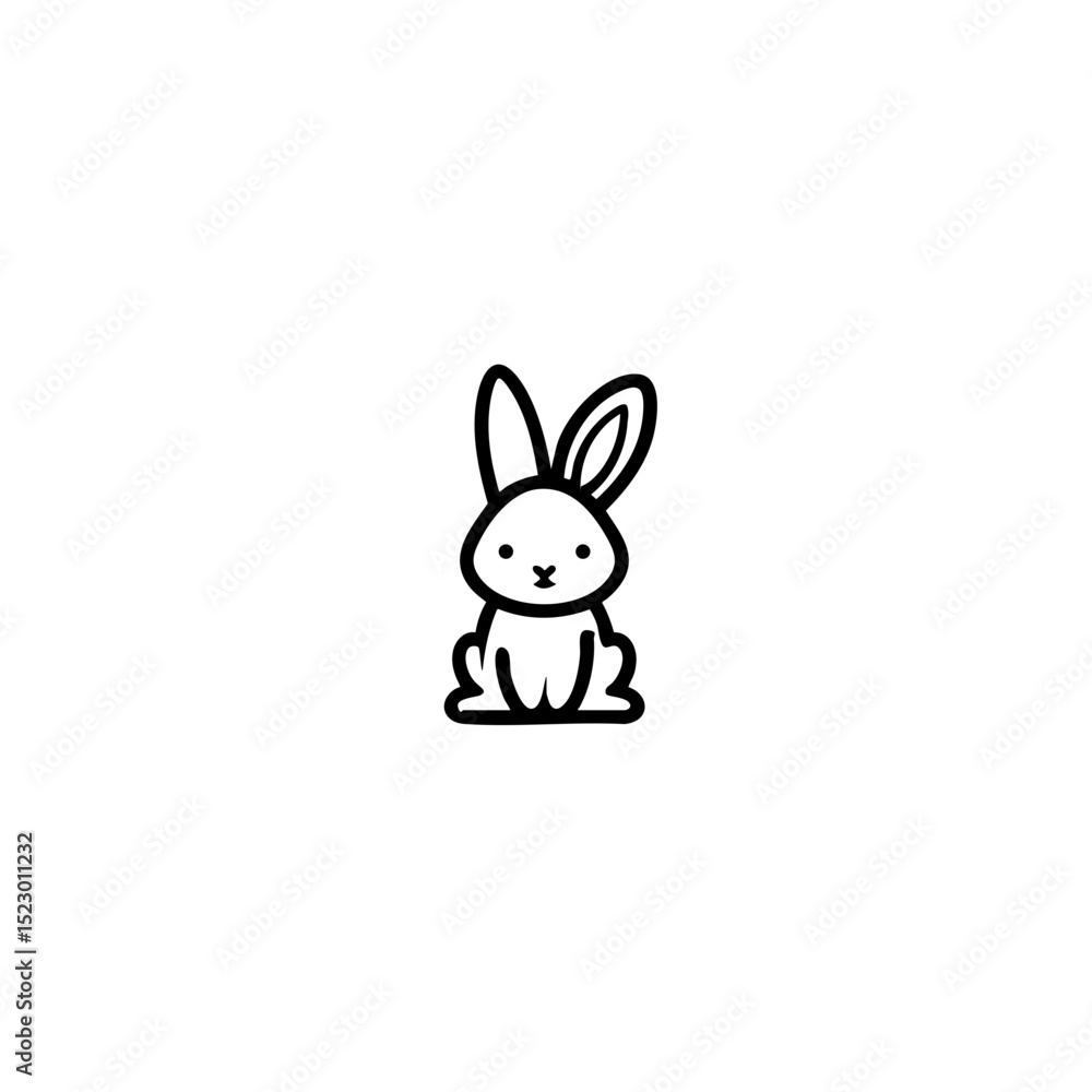 Fototapeta premium Cute Vegan Rabbit Symbol - Clean Black & White Line Art