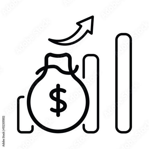 Money bag, upward arrow symbolizing financial growth. Suitable for investment, finance, savings concepts, business presentations, and educational materials.