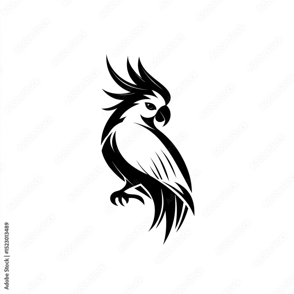 Fototapeta premium Bold black and white stylized parrot graphic