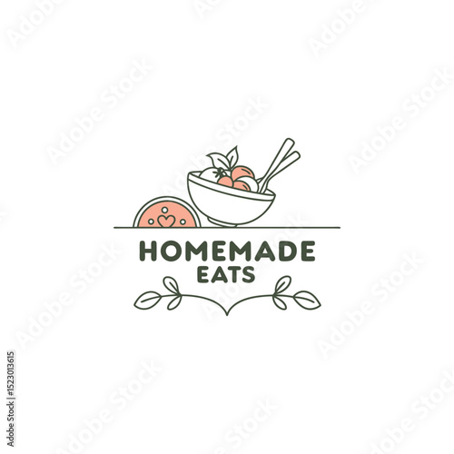 Minimalist Logo Design Featuring a Bowl of Food and the Text Homemade Eats