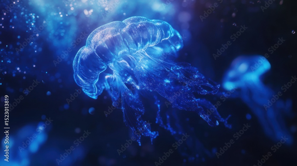 Fototapeta premium Glowing jellyfish in deep ocean