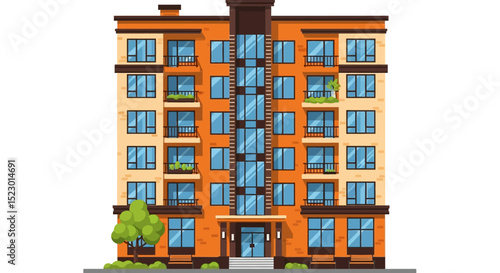Multistory Apartment Building with Balconies