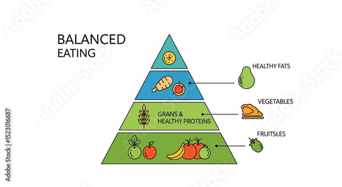 Illustrated Food Pyramid Depicting a Balanced and Healthy Diet