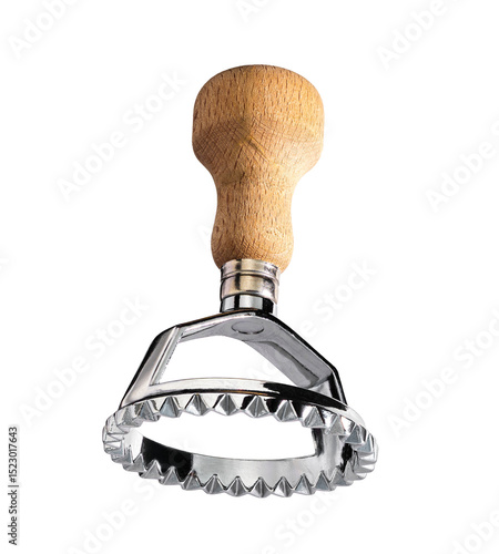 Wallpaper Mural A close-up shot of a single ravioli cutter with a wooden handle and a metal, serrated edge, isolated on a white background. Torontodigital.ca
