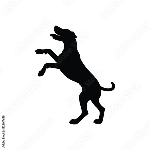 silhouette of rearing dog black on white background