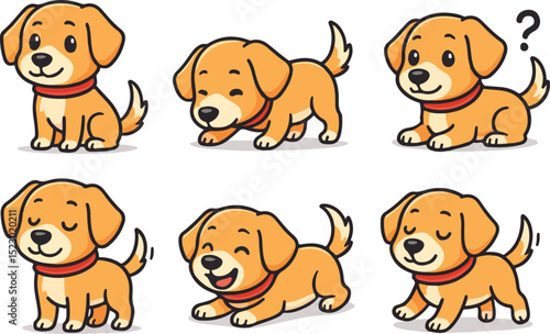 vector illustration of little baby puppy dog cartoon funny cute mascot character cartoon with 6 poses 