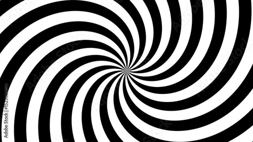 Black and white double spiral spins in one direction and then reverses creating a mesmerizing hypnotic optical illusion effect